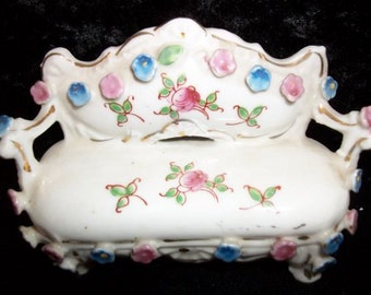 Victorian Porcelain Dollhouse Sofa   Signed Japan  4" Long
