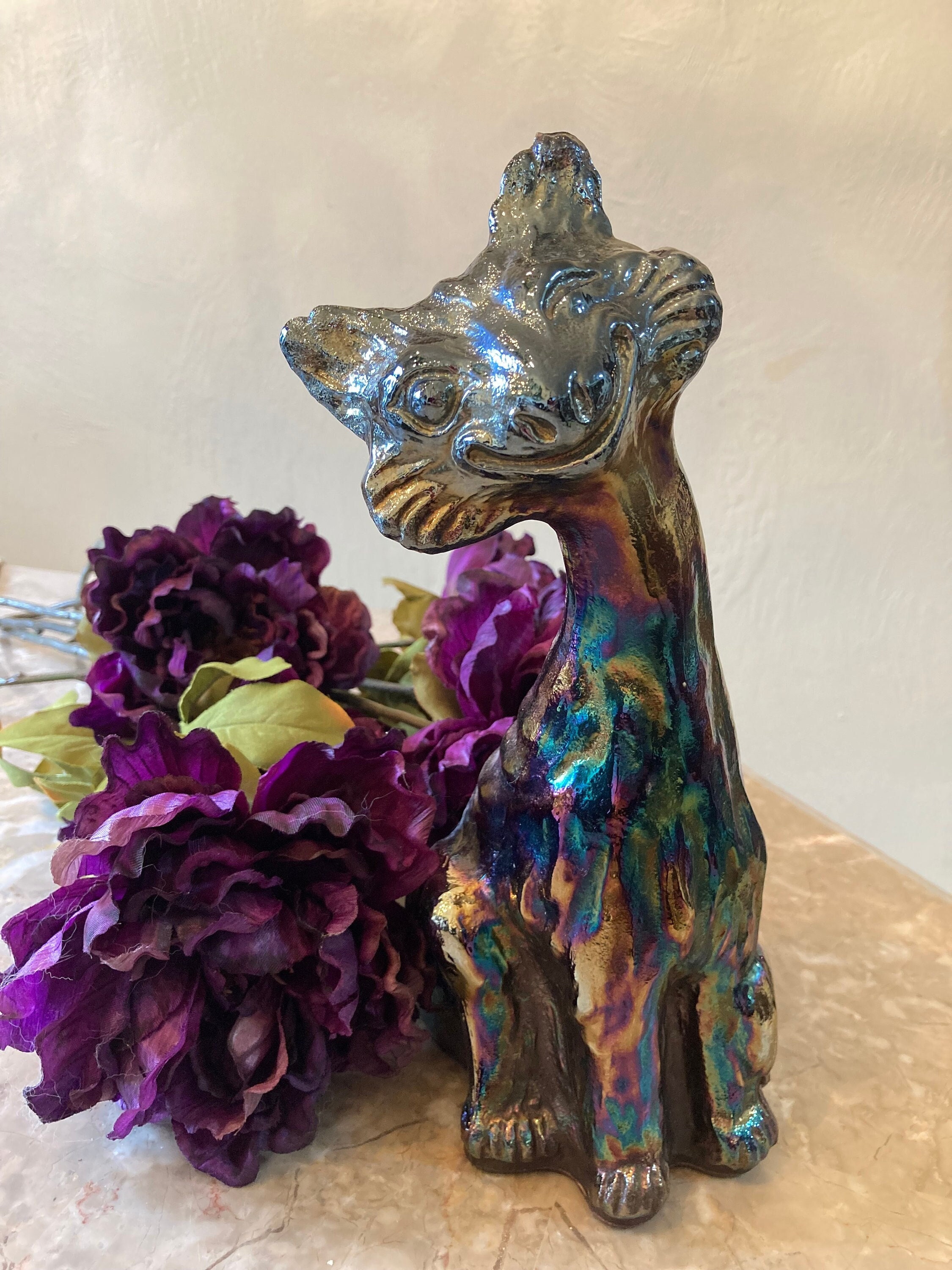 Fenton Winking Alley Cat, Black Amethyst Carnival Glass 1970 Fenton Winking Alley Cat, Black Amethyst Carnival Glass 1970