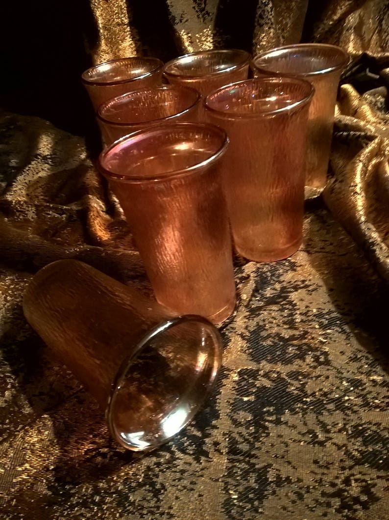 Carnival Glass Juice Glasses in Marigold Tree Bark Set of 8 Etsy