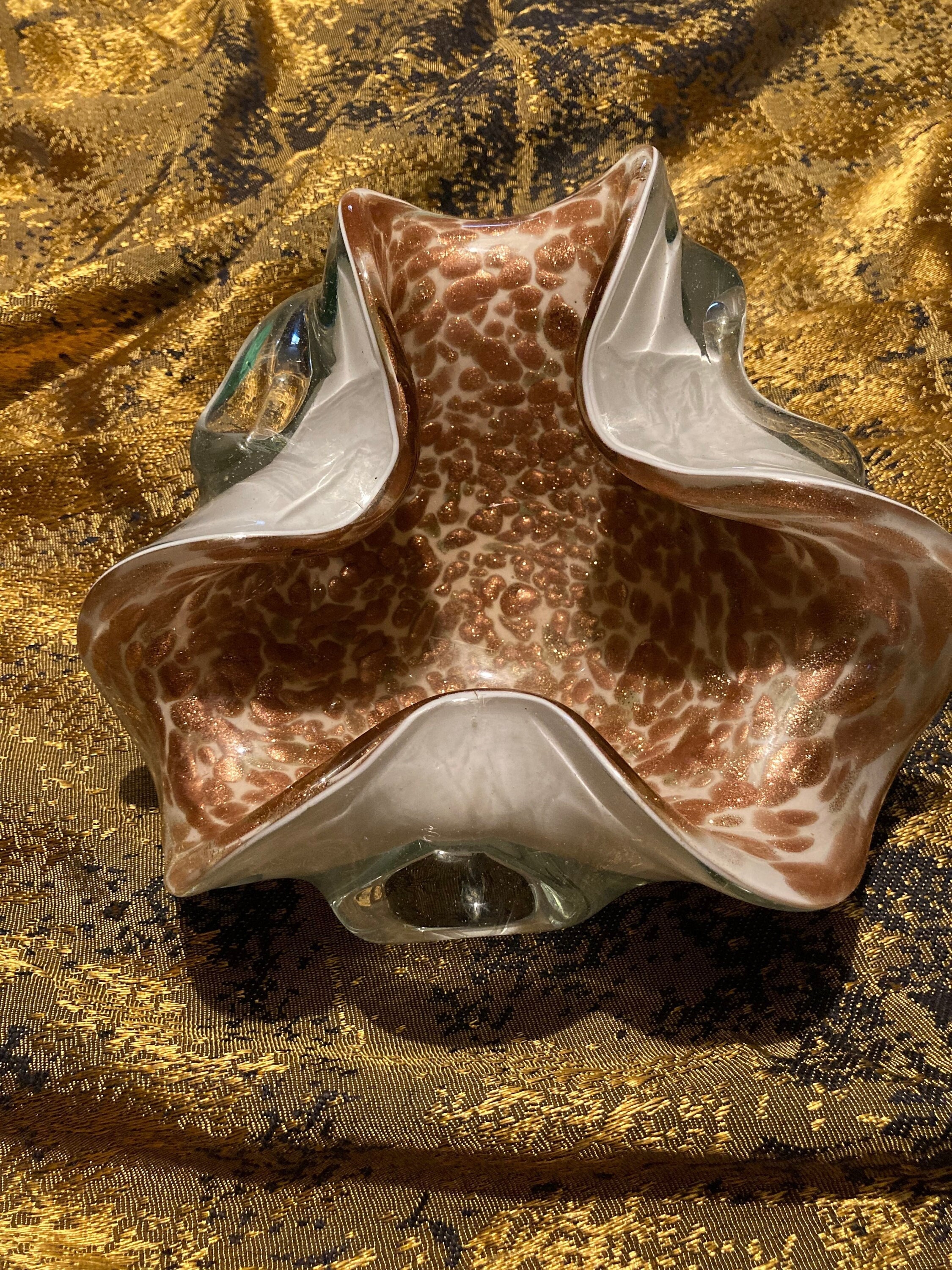 MURANO ウラン 蓋物 イエロー ミルフィオリ キャンディポット お碗 Italian White Murano Glass Bowl With Aventurine Copper Flecks - Etsy