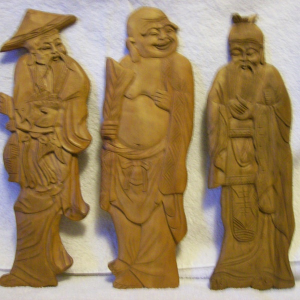 Oriental Wood Carvings Set of 3