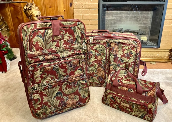Burgundy Floral Tapestry 3 Piece Luggage Set - image 3