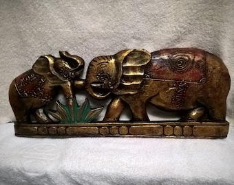 Elephant Wood Plaque  22" X 9"