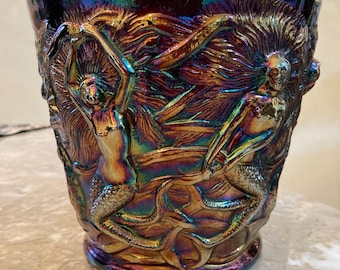 Fenton Mermaid Large Planter In Amethyst Carnival Glass