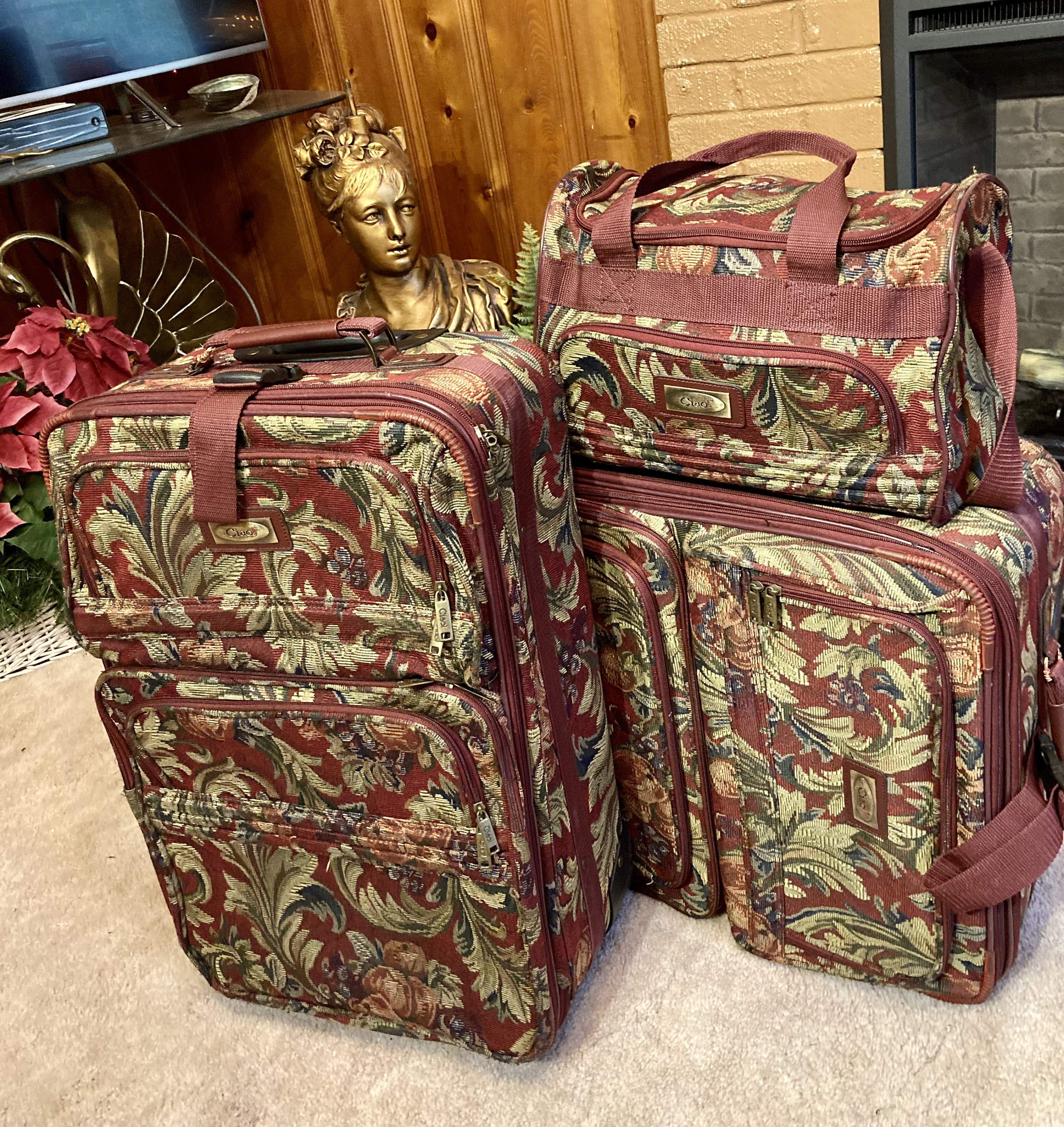 Vintage French Luggage Co Paradise Tapestry & Suede 23 