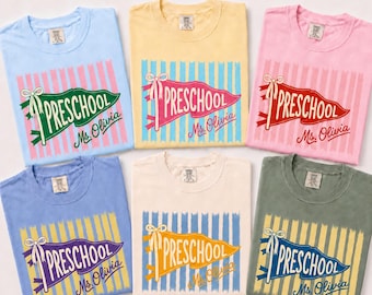 Preschool Teacher Comfort Colors Shirt, Custom Pre-K Teacher Tee, Personalized Teacher Name Shirt, Matching Teacher Team Back To School Gift