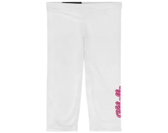 Leggings Capri Neptune Script | Bianchi con scritta laterale rosa