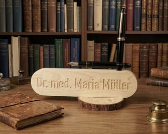 Personalized Wooden Desk Nameplate • Custom Engraved Office Sign • Solid Wood Base • Professional Gift