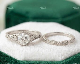 Verlobungsring-Set mit rundem Diamant-Solitär. Verlobungsring aus 925er Sterlingsilber im Art-déco-Stil mit 1,50 Karat Diamant.