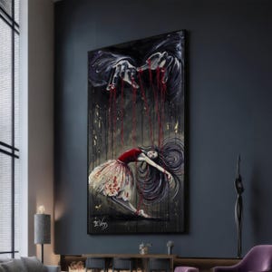 Dark Marionette Puppeteer Canvas, Ballerina Puppet Wall Art, Red Thread Drama, Gothic Dance Canvas, Contemporary Home canvas painting,gift,