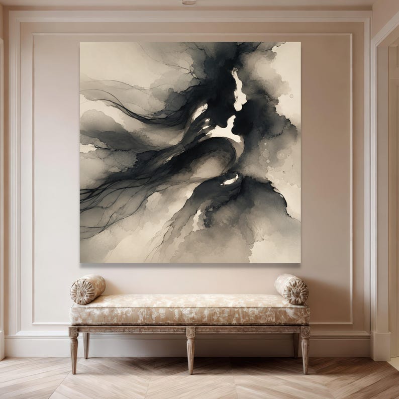 Romantic Couple Silhouette Canvas, Abstract Love Art, Intimate Embrace Wall Decor, Black and White Canvas Print, canvas painting,gift, image 7