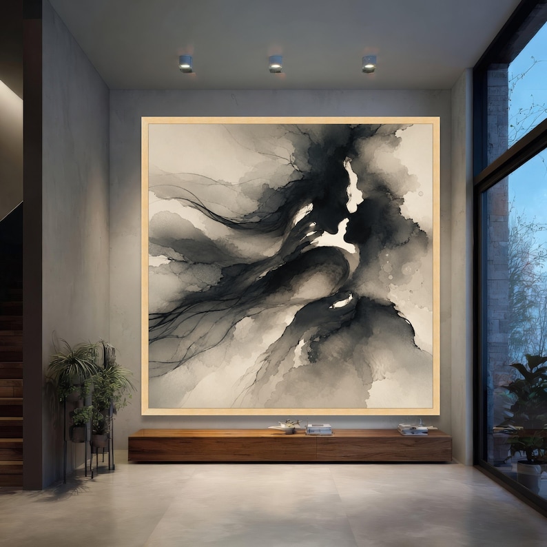 Romantic Couple Silhouette Canvas, Abstract Love Art, Intimate Embrace Wall Decor, Black and White Canvas Print, canvas painting,gift, image 2