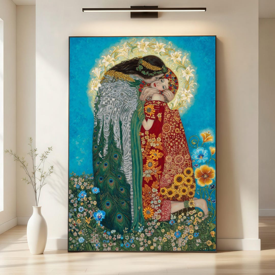 Gustav Klimt the Kiss Canvas Wall Art, Romantic Embrace Painting ...