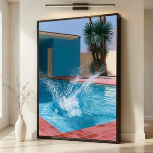 David Hockney Pool Splash Canvas Print Wall Art, Blue Palm Springs Modernist Poster, Mid Century Desert Home Decor image 1