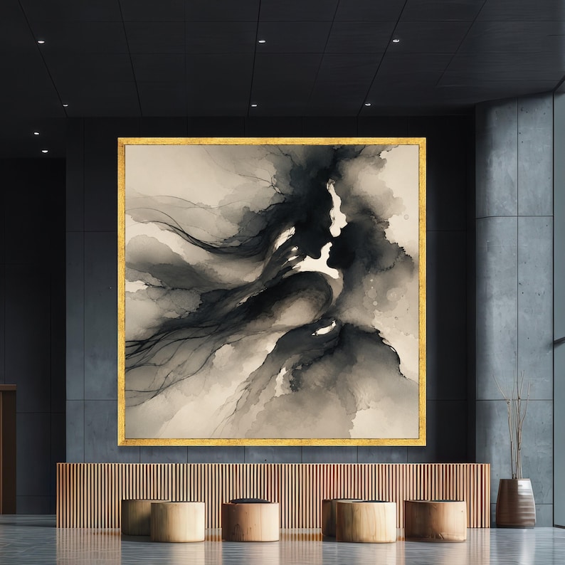 Romantic Couple Silhouette Canvas, Abstract Love Art, Intimate Embrace Wall Decor, Black and White Canvas Print, canvas painting,gift, image 3