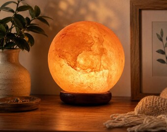 Himalayan Pink Salt Lamp Globe | Dimmable Ambient Night Light | Natural Crystal Lamp