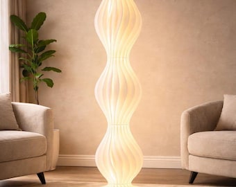 65" Sculptural Floor Lamp with Remote, Dimmable Boho Corner Light, White Decorative Bedroom