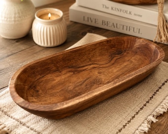 Handmade Wooden Dough Bowl Centerpiece | Large & XLarge Rustic Carved Wood Tray