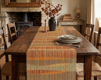 Mid Century Modern Table Runner – Boho Desert Earth Tone Cotton Sateen Table Decor