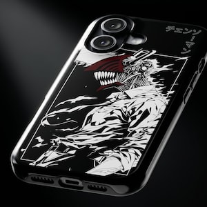 iPhone Tough Magsafe Case Anime Premium - Line Art Devil Hunters Design - Fits iPhone 11 to 17 Pro Max Plus - Gifts for Chainsaws Lovers