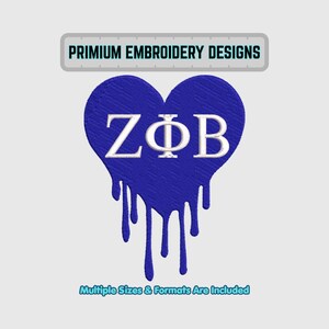 Zeta Phi Beige Herz Stickdatei, Stickdatei, Dripping Sorority Patch Design, griechischer Buchstabenstich