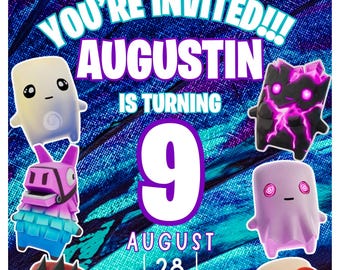 Invitación de cumpleaños con temática de duendes del juego Fort - Digital