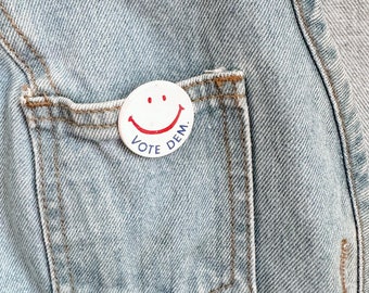 Vintage Vote Democrat Smiley Button