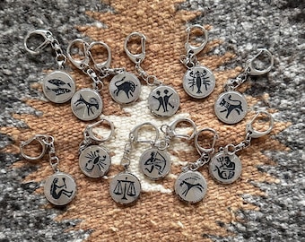 1980s Vintage Silver Zodiac Bag Charm Key Chains