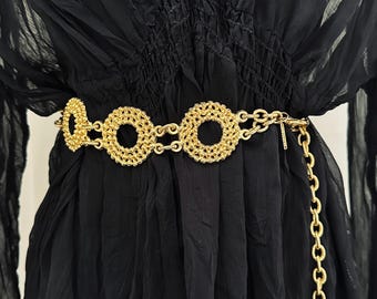 Textured Gold Plated Chain Belt | Waist: up to 36"