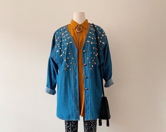 Vintage Oversized Embellished Lightweight Denim Jacket