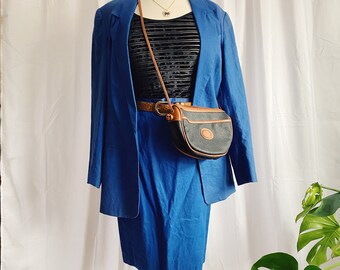 Vintage Blue Linen Skirt Suit
