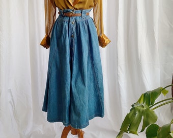 Vintage Button Front Denim Midi Skirt