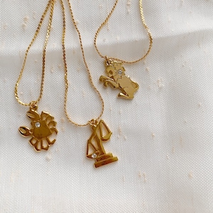 Dainty Gold Zodiac Necklaces with Rhinestone Accents image 1