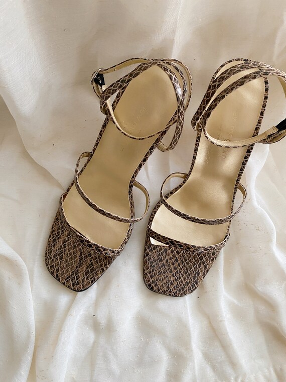 Strappy Snakeskin Heels | Size 9B - image 3