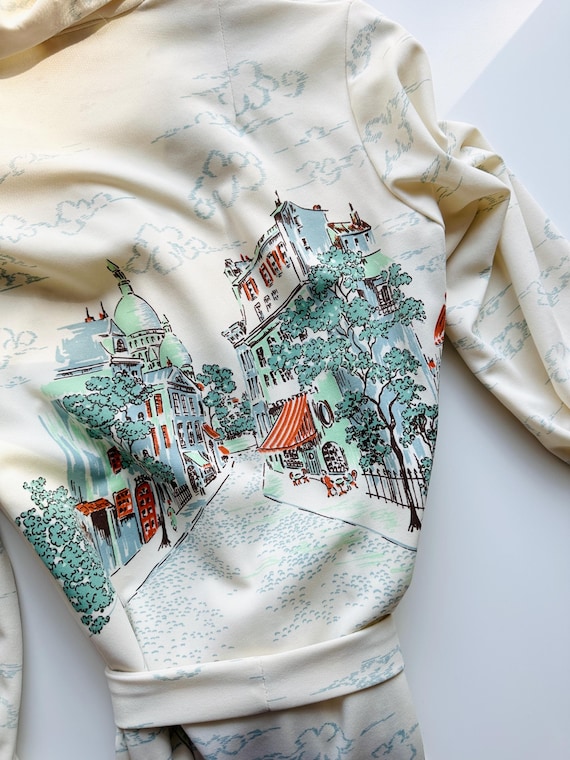 1960s 1970s Vintage Serbin Cityscape Shirtdress | Size SM