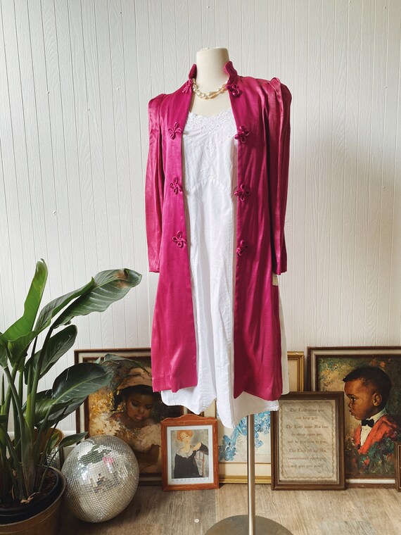 Vintage High Neck Satin Fuchsia Jacket | Petite Small