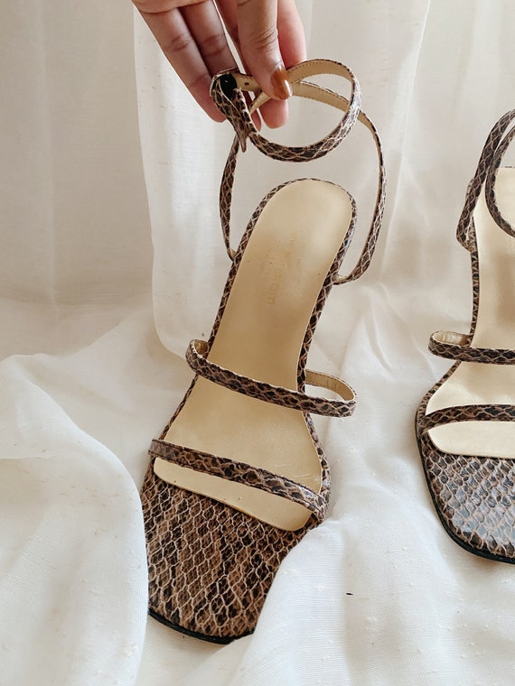 Strappy Snakeskin Heels | Size 9B - image 5