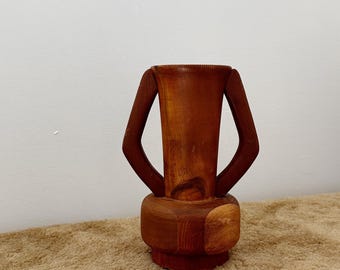 Midcentury Turned Wood Vase