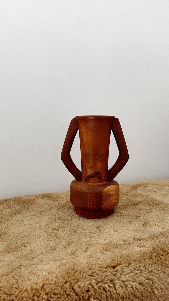 Midcentury Turned Wood Vase