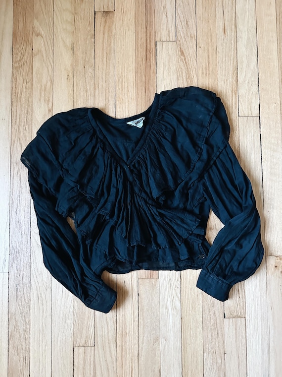 Vintage Indian Cotton Ruffled Blouse | Size SM