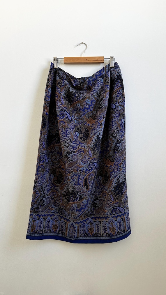 1990s Blue Paisley Skirt | 28" Waist
