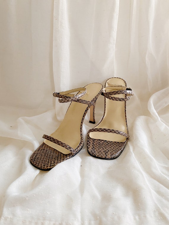 Strappy Snakeskin Heels | Size 9B - image 2