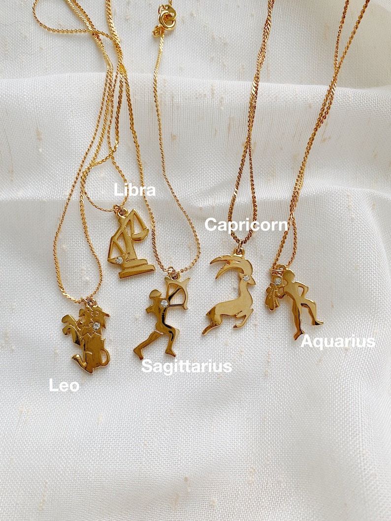 Dainty Gold Zodiac Necklaces with Rhinestone Accents image 4