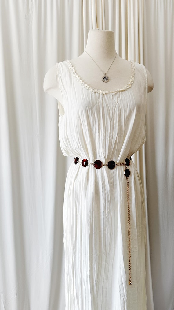 Embellished Pleated Cream Dress | Size M