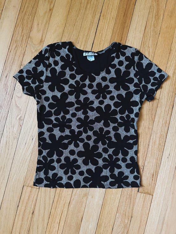 Vintage Y2K Floral Patterned Top | Size LG