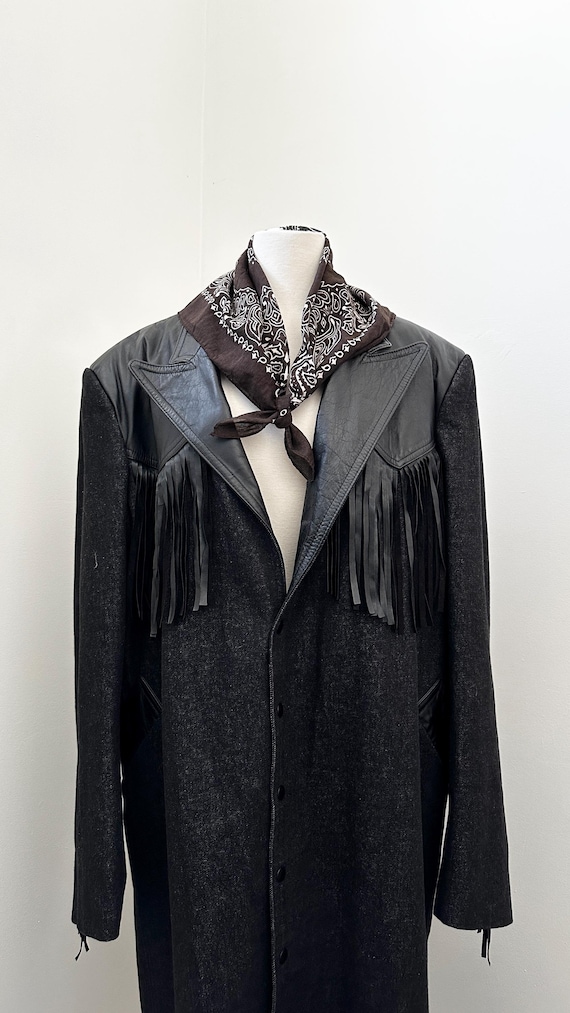 1980s/90s Fringe Denim and Leather Trench | Size XL