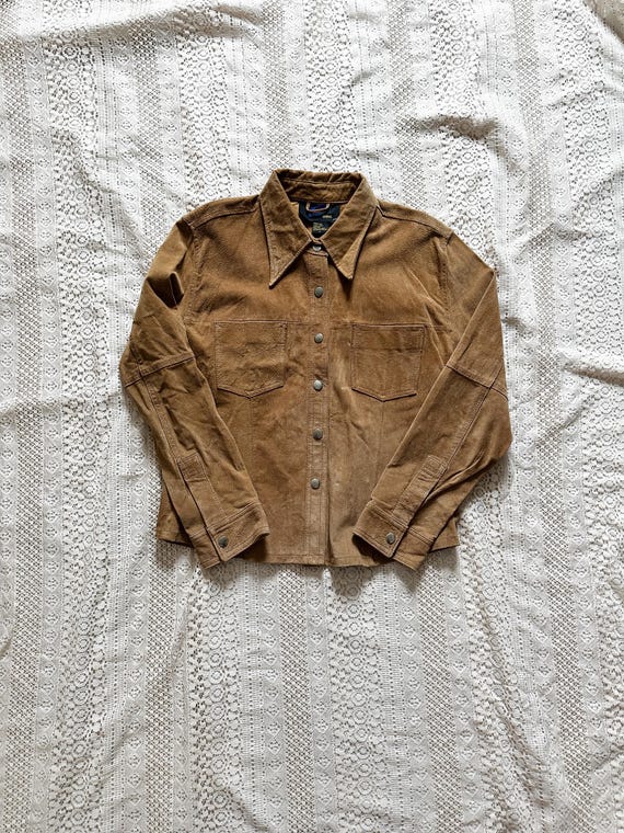 90s/Y2K Camel Suede Button Down | Size LG