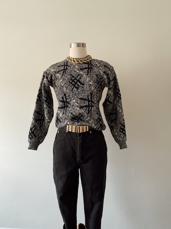 Vintage Dark Neutral Abstract Sweater | Size XS