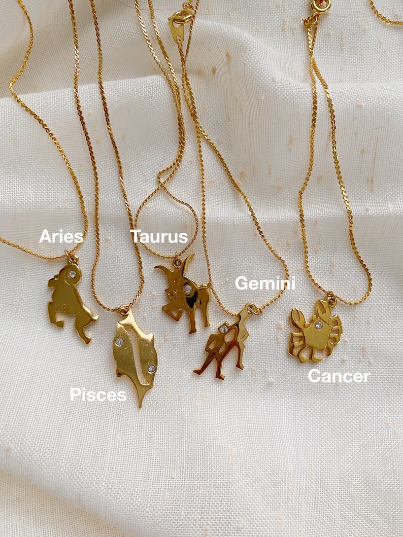 Dainty Gold Zodiac Necklaces with Rhinestone Accents image 3