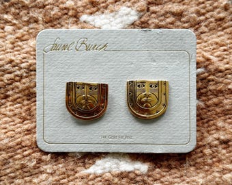 1980s Laurel Burch Gold Filled Kubera Stud Earrings
